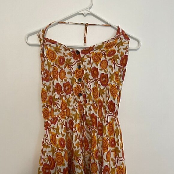 SHEIN White Orange Mustard Floral Border Print Boho Halter Dress ALTERED STRAPS - Picture 4 of 16